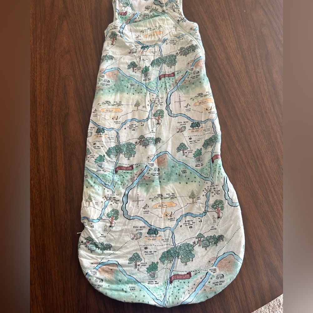 Kids Sleep Sack with Nature Map Print - Light Green & Blue